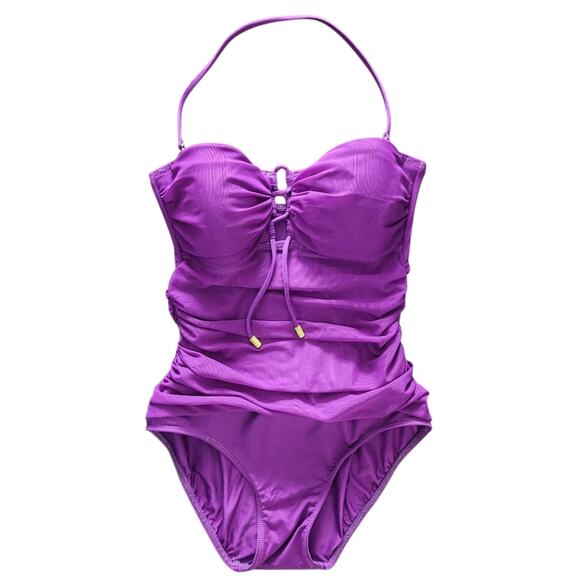 Lauren Ralph Lauren One Piece Swimsuit Purple 4 Beach Vacation Resortwear Summer - Picture 1 of 4